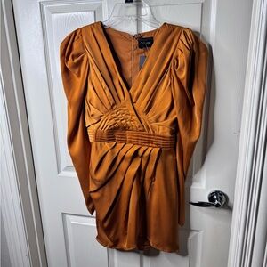 DO+BE Orange Puff Sleeve Ruched Blouse